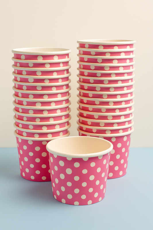 Heyiwell 1000PC/Case 5.5 OZ Polka Dot Pink Paper Ice Cream Cups, Disposable Dessert Cups for Hot and Cold Food