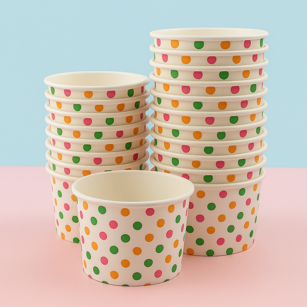 Heyiwell 1000PC/Case 4OZ Polka Dot Rainbow Paper Ice Cream Cups,Disposable Dessert Cups Hot and Cold Food Paper Cups