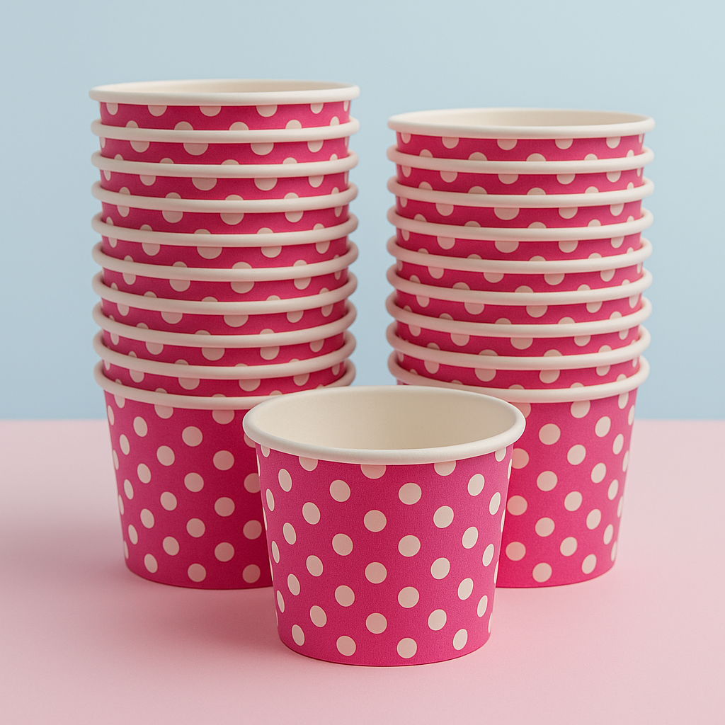 Heyiwell 1000PC/Case 4OZ Polka Dot Pink Paper Ice Cream Cups,Disposable Dessert Cups Hot and Cold Food Paper Cups