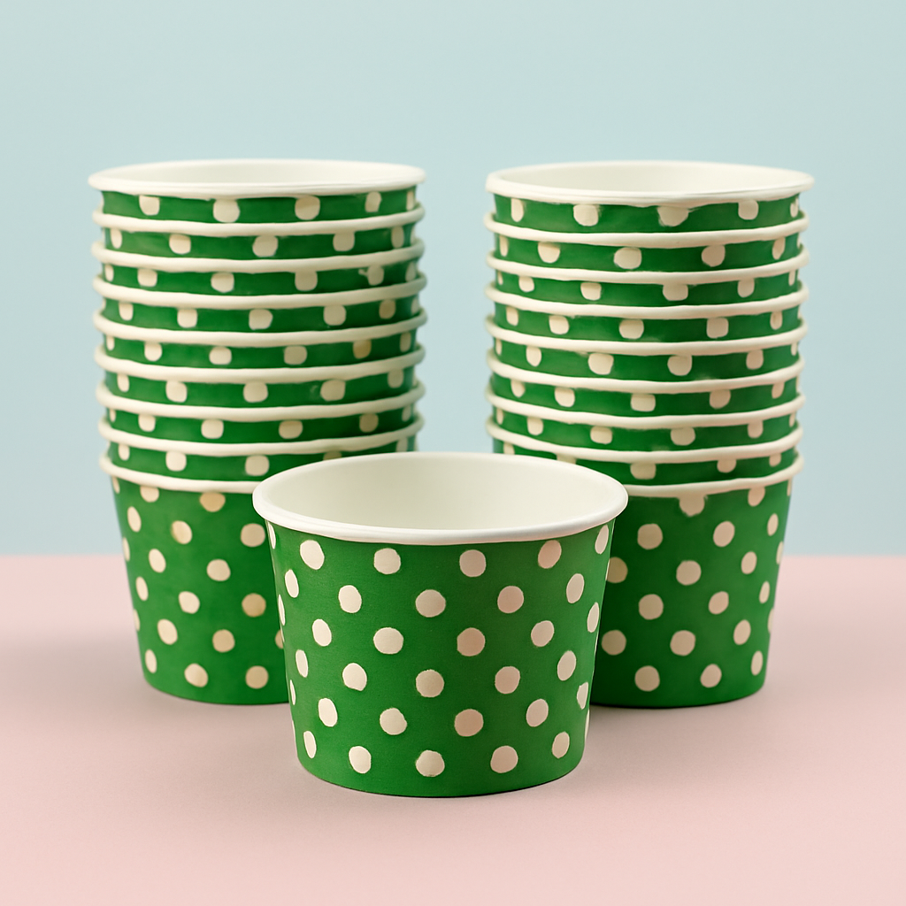 Heyiwell 1000PC/Case 4OZ Polka Dot Green Paper Ice Cream Cups,Disposable Dessert Cups Hot and Cold Food Paper Cups