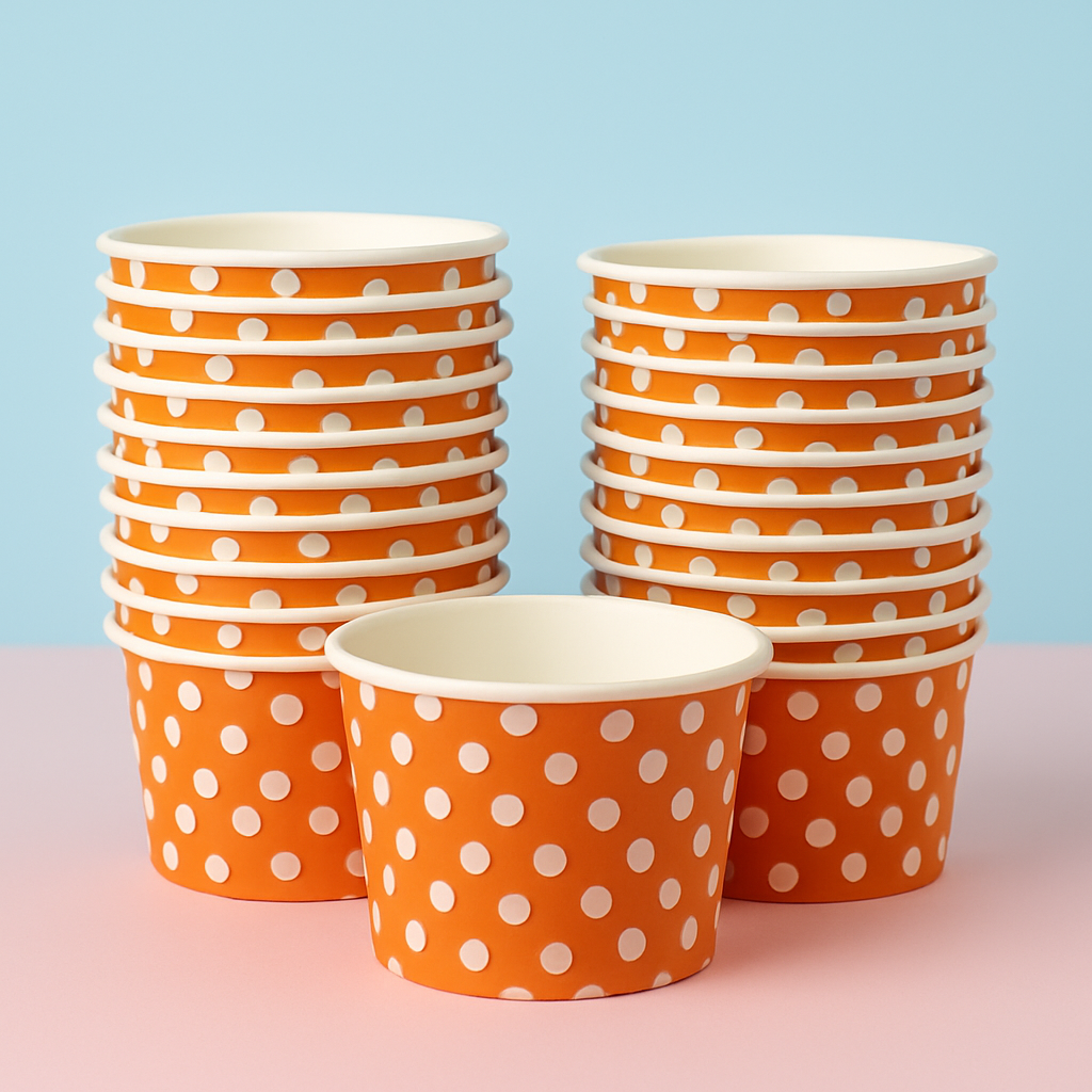 Heyiwell 1000PC/Case 4OZ Polka Dot Orange Paper Ice Cream Cups,Disposable Dessert Cups Hot and Cold Food Paper Cups