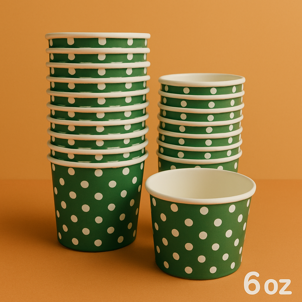 Heyiwell 1000PC/Case 6 OZ Polka Dot Green Paper Ice Cream Cups, Disposable Dessert Cups for Hot and Cold Food