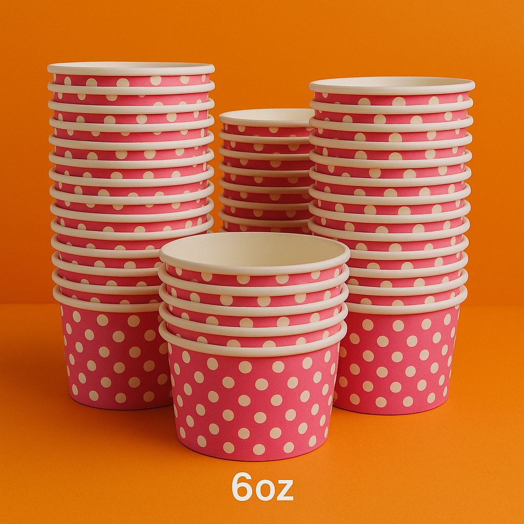 Heyiwell 1000PC/Case 6 OZ Polka Dot Pink Paper Ice Cream Cups, Disposable Dessert Cups for Hot and Cold Food