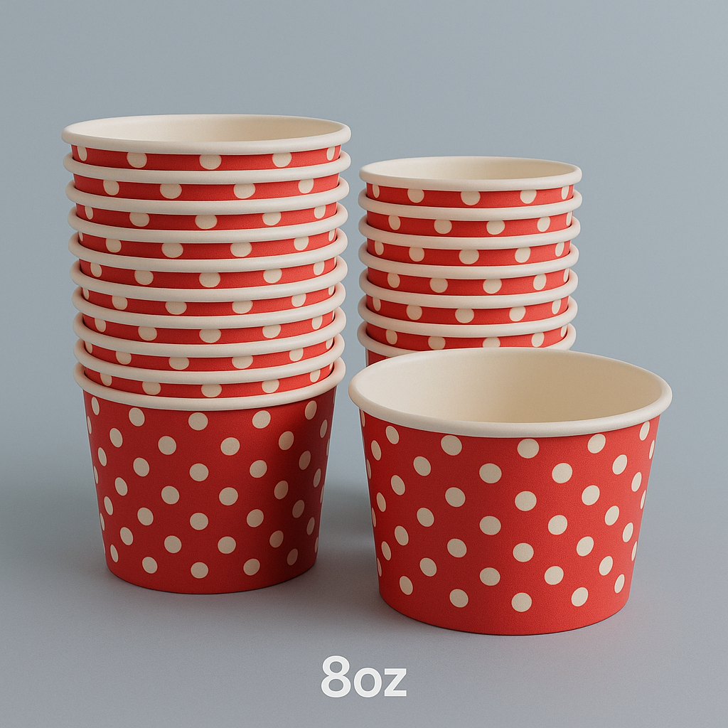 Heyiwell 1000PC/Case 8OZ Polka Dot Red Paper Ice Cream Cups,Disposable Dessert Cups Hot and Cold Food Paper Cups