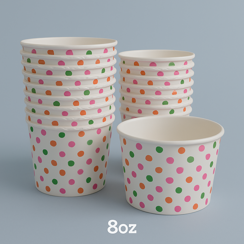 Heyiwell 1000PC/Case 8OZ Polka Dot Rainbow Paper Ice Cream Cups,Disposable Dessert Cups Hot and Cold Food Paper Cups