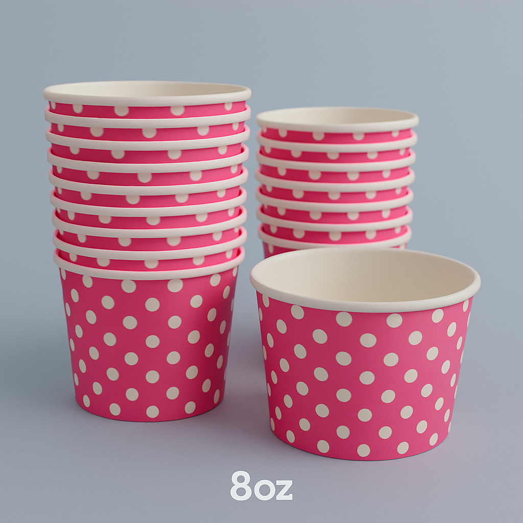 Heyiwell 1000PC/Case 8OZ Polka Dot Pink Paper Ice Cream Cups,Disposable Dessert Cups Hot and Cold Food Paper Cups
