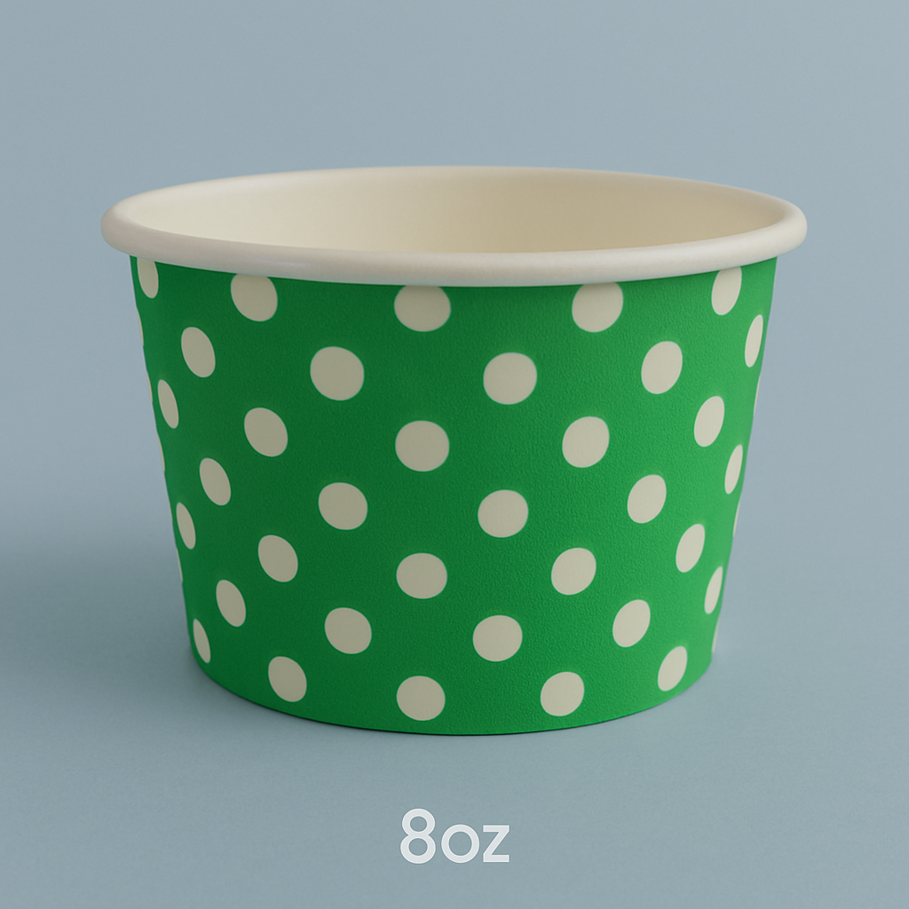 Heyiwell 1000PC/Case 8OZ Polka Dot Green Paper Ice Cream Cups,Disposable Dessert Cups Hot and Cold Food Paper Cups
