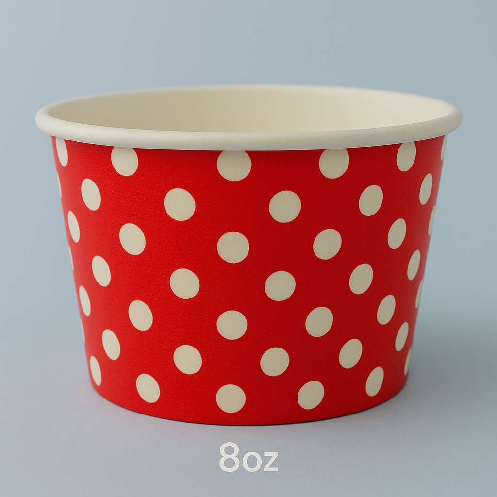 Heyiwell 1000PC/Case 8OZ Polka Dot Red Paper Ice Cream Cups,Disposable Dessert Cups Hot and Cold Food Paper Cups