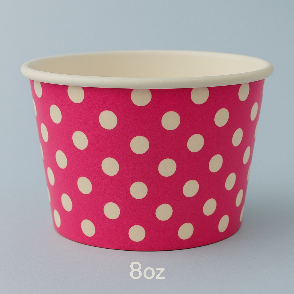 Heyiwell 1000PC/Case 8OZ Polka Dot Pink Paper Ice Cream Cups,Disposable Dessert Cups Hot and Cold Food Paper Cups