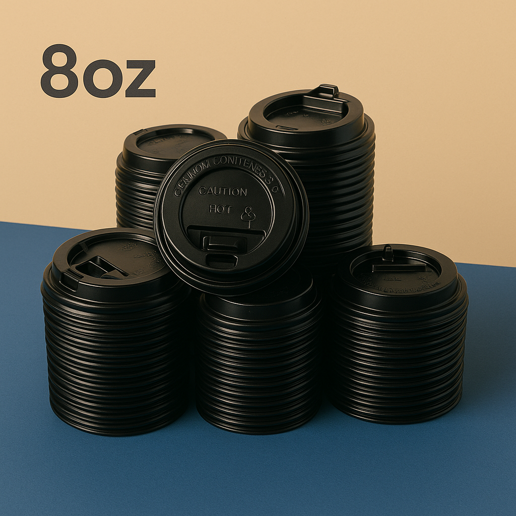 Heyiwell 8 oz Black Disposable Plastic Dome Lids, Hot Paper Cup Lids 1000 Count/Case