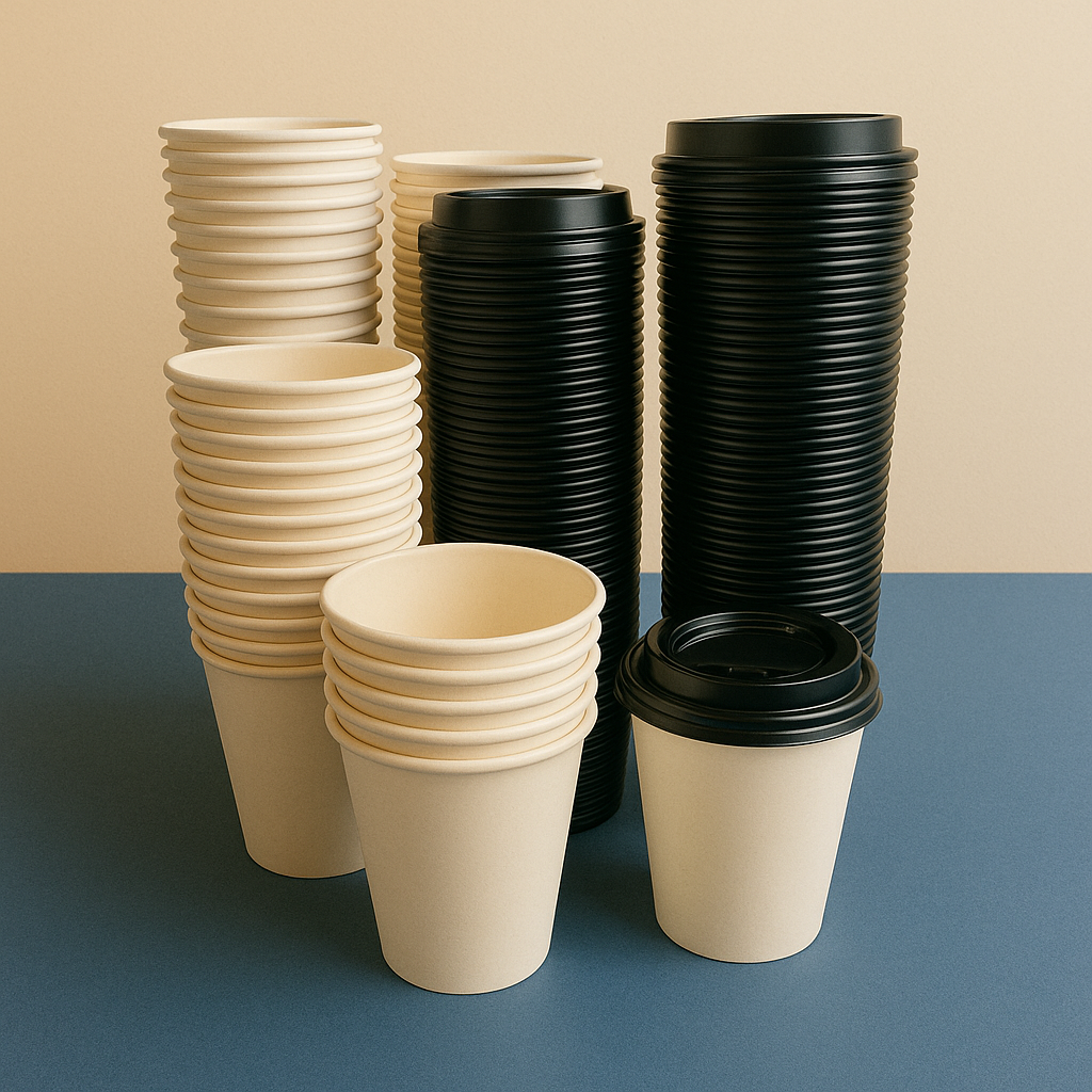 Heyiwell 100PC/Set 8OZ White Disposable Paper Coffee Cups with Lids ,To Go for Hot Coffee,Chocolate, Juice, Hot Beverage Drinkings, Ideal for Cafes, Bistros, Home, Office