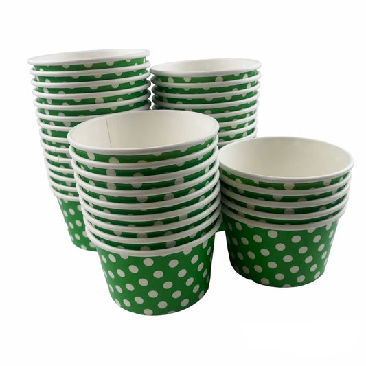 Heyiwell 1000PC/Case 8OZ Polka Dot Green Paper Ice Cream Cups,Disposable Dessert Cups Hot and Cold Food Paper Cups