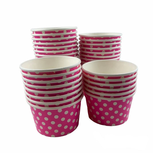 Heyiwell 1000PC/Case 8OZ Polka Dot Pink Paper Ice Cream Cups,Disposable Dessert Cups Hot and Cold Food Paper Cups