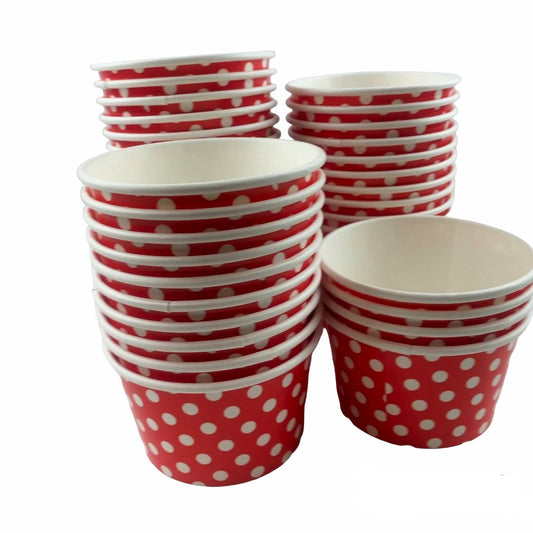 Heyiwell 1000PC/Case 8OZ Polka Dot Red Paper Ice Cream Cups,Disposable Dessert Cups Hot and Cold Food Paper Cups