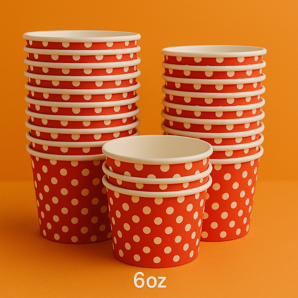 Heyiwell 1000PC/Case 6 OZ Polka Dot Red Paper Ice Cream Cups, Disposable Dessert Cups for Hot and Cold Food