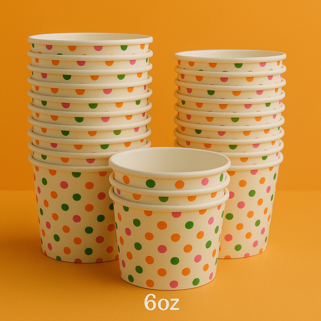 Heyiwell 1000PC/Case 6 OZ Polka Dot Rainbow Paper Ice Cream Cups, Disposable Dessert Cups for Hot and Cold Food