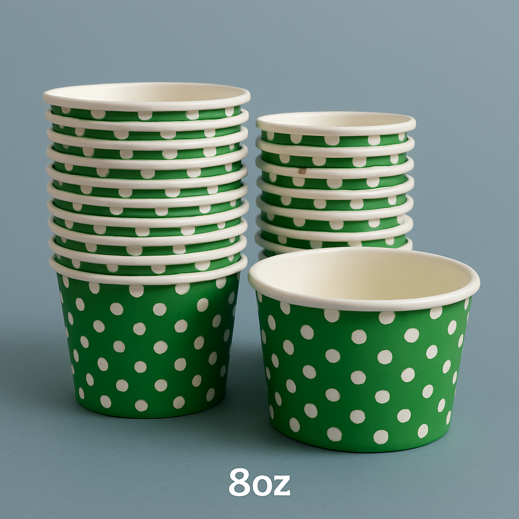 Heyiwell 1000PC/Case 8OZ Polka Dot Green Paper Ice Cream Cups,Disposable Dessert Cups Hot and Cold Food Paper Cups