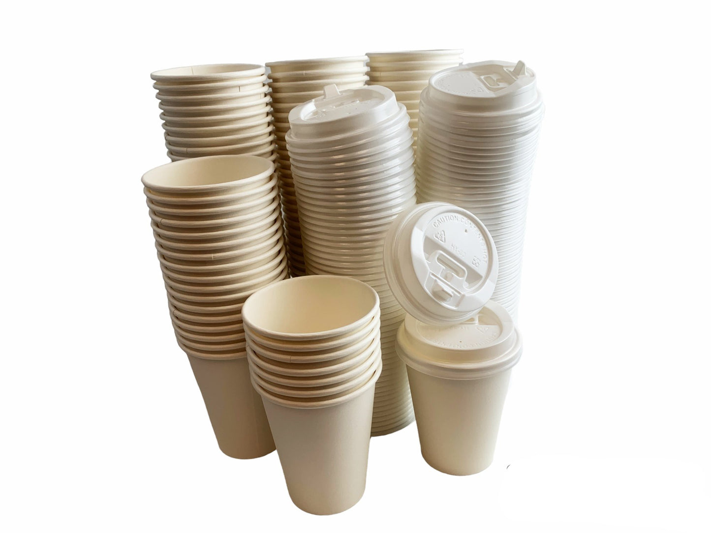 Heyiwell 100PC/Set 8OZ White Disposable Paper Coffee Cups with Lids ,To Go for Hot Coffee,Chocolate, Juice, Hot Beverage Drinkings, Ideal for Cafes, Bistros, Home, Office