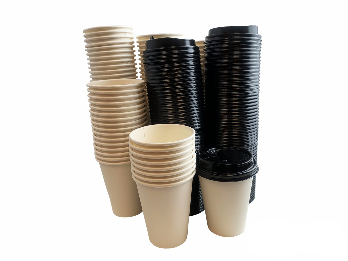 Heyiwell 100PC/Set 8OZ White Disposable Paper Coffee Cups with Lids ,To Go for Hot Coffee,Chocolate, Juice, Hot Beverage Drinkings, Ideal for Cafes, Bistros, Home, Office