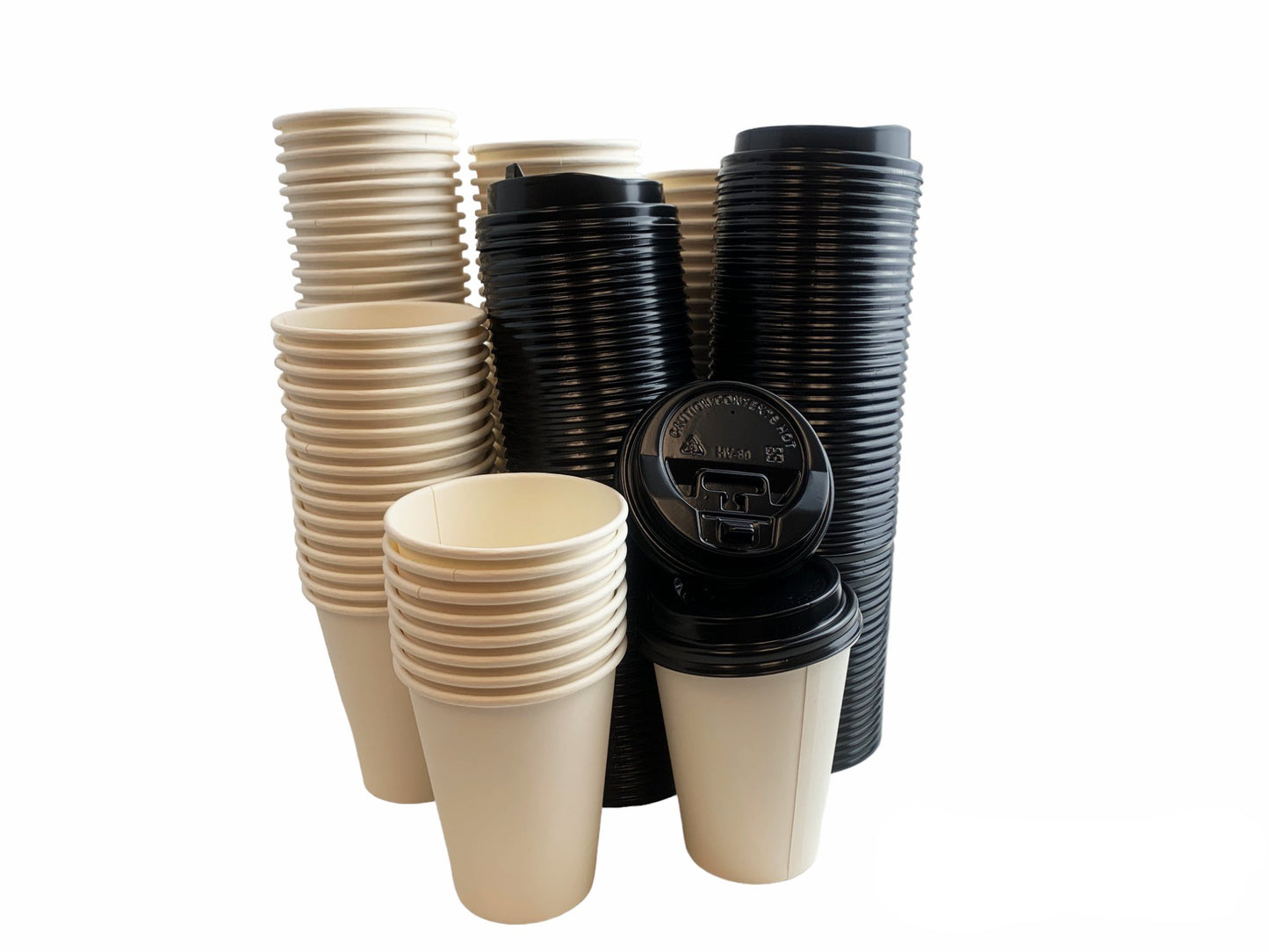 Heyiwell 100PC/Set 8OZ White Disposable Paper Coffee Cups with Lids ,To Go for Hot Coffee,Chocolate, Juice, Hot Beverage Drinkings, Ideal for Cafes, Bistros, Home, Office